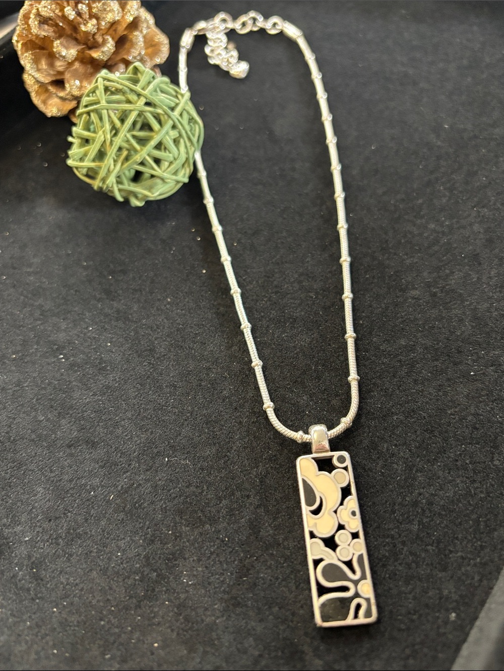Brighton-Spring Hill Necklace with Black and Cream Floral Pendant